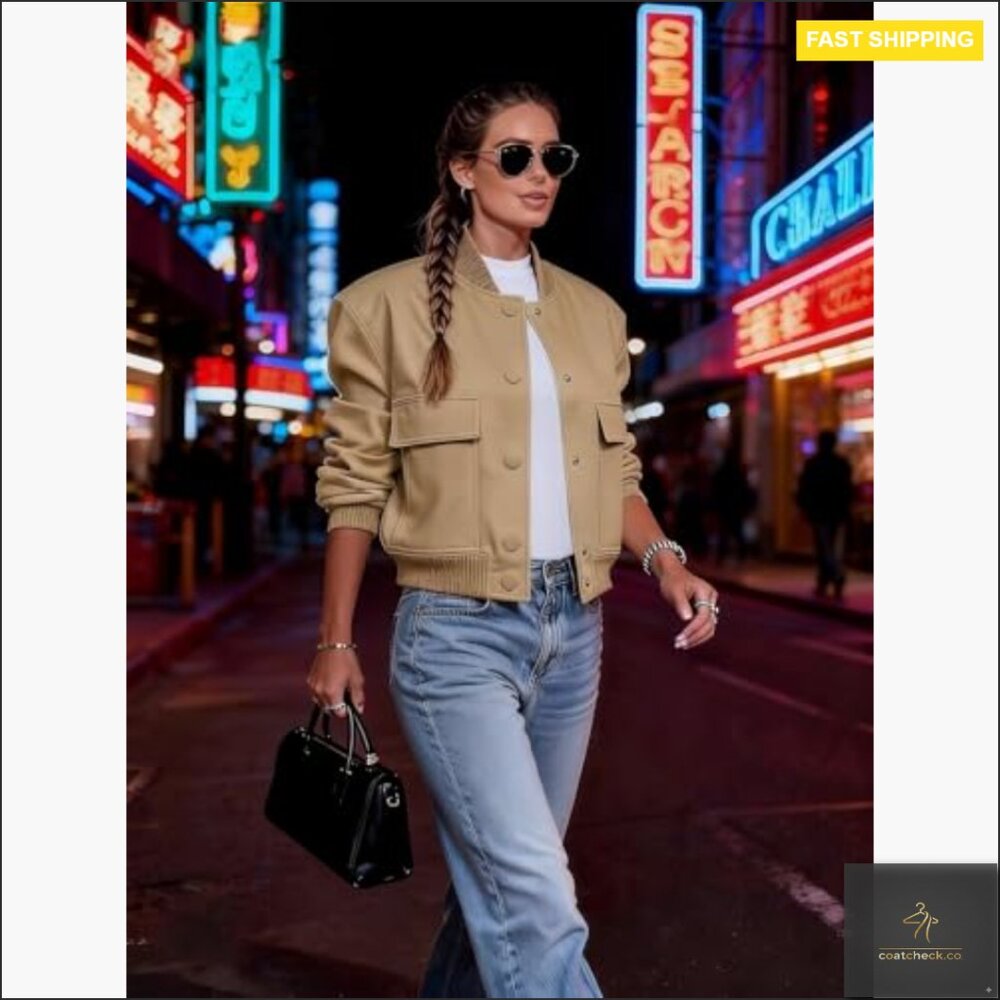 Polyester Bomber Jacket Long Sleeve Button Down W… - image 6